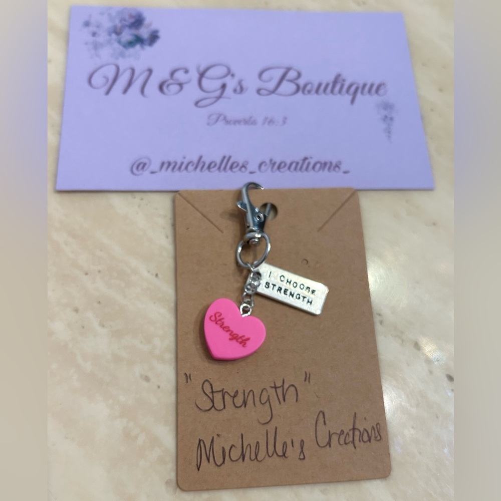 Handmade Strength Charm Breast Cancer Awareness Zipper Bag Charm Keychain